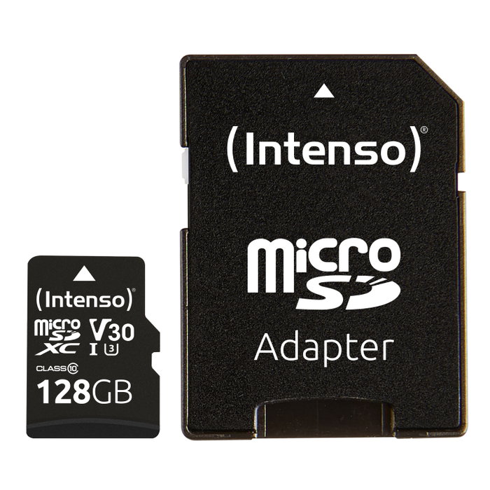 Intenso Tarjeta Memoria Micro SD 128 Go Professionnelle UHS-I Classe 10 V30 + Adaptateur SD