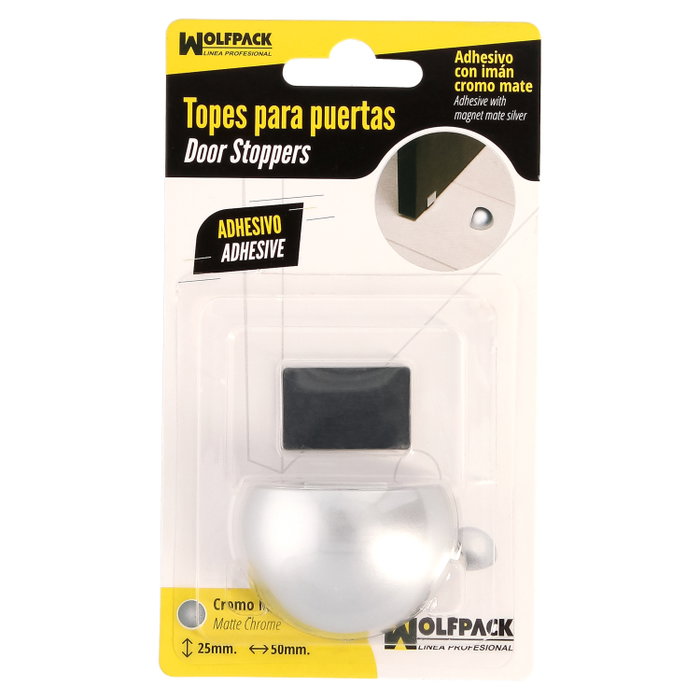 WOLFPACK LINEA PROFESIONAL Butoir de porte adhésif avec aimant, chrome mat