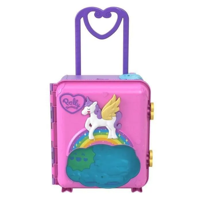 Polly Pocket - Coffret Valise Surprise Pollyville HKV43 avec 4 Figurines, Véhicule et Accessoires - Jeu Voyage pour Enfants dès 4 Ans