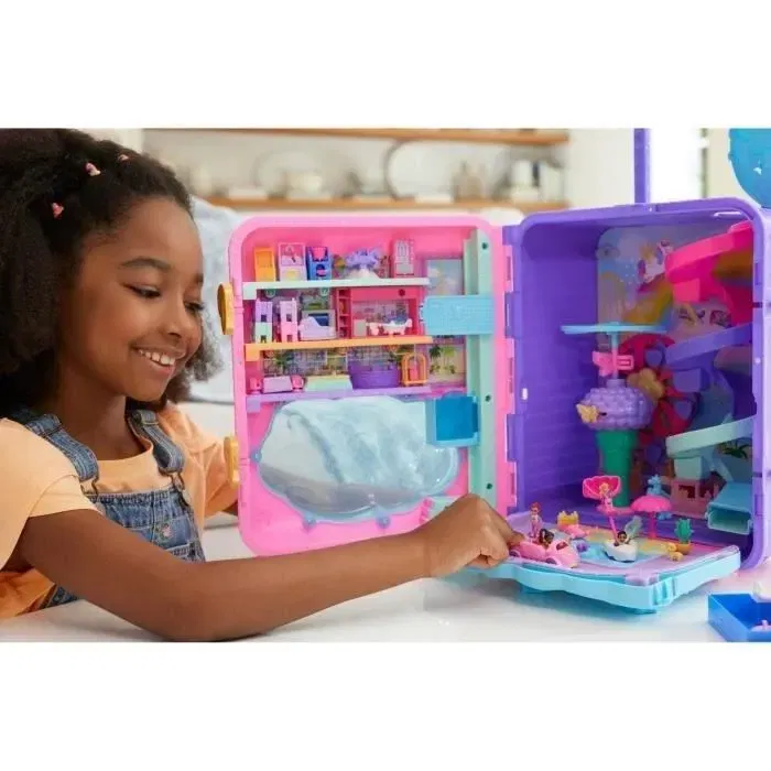 Polly Pocket - Coffret Valise Surprise Pollyville HKV43 avec 4 Figurines, Véhicule et Accessoires - Jeu Voyage pour Enfants dès 4 Ans