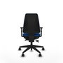 Chaise Elche Asynchrone Cuir écologique Bleu Base pyramidale noire Accoudoir 1D Sans appui-tête Roulettes 65mm nylon