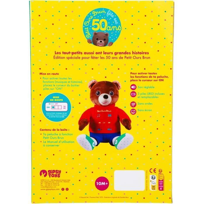 Gipsy Toys Peluche musicale Petit Ours Brun - Conteur d'histoires 28 cm