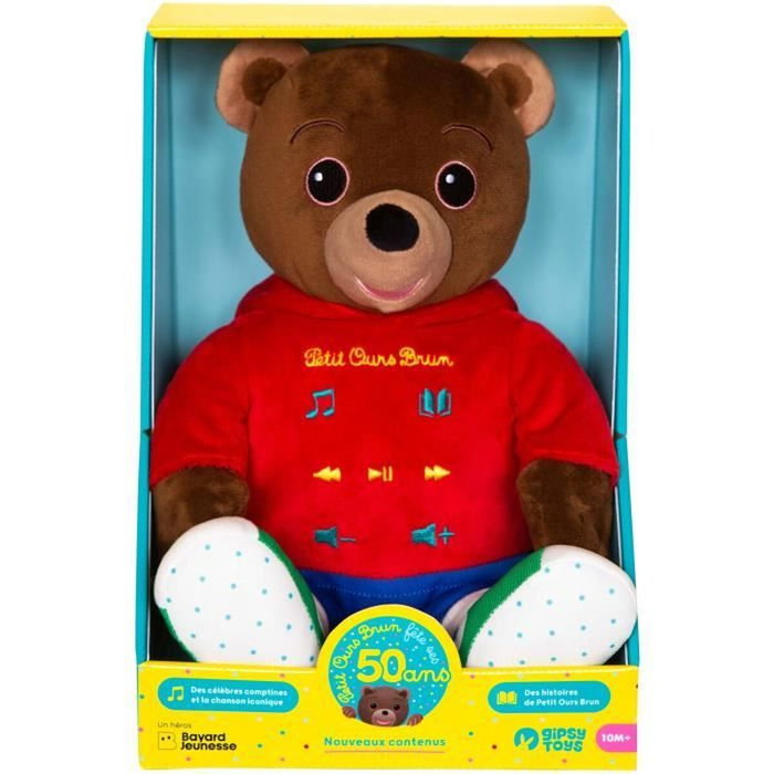 Gipsy Toys Peluche musicale Petit Ours Brun - Conteur d'histoires 28 cm