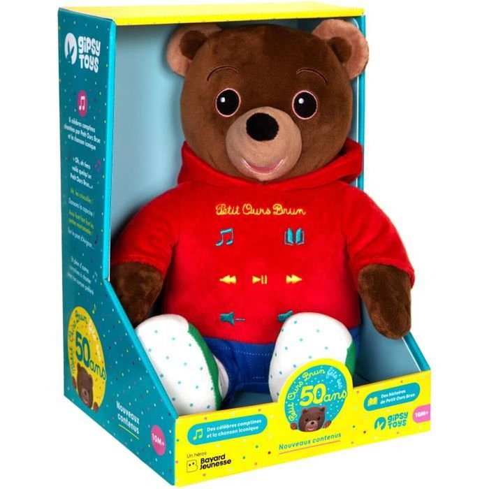 Gipsy Toys Peluche musicale Petit Ours Brun - Conteur d'histoires 28 cm