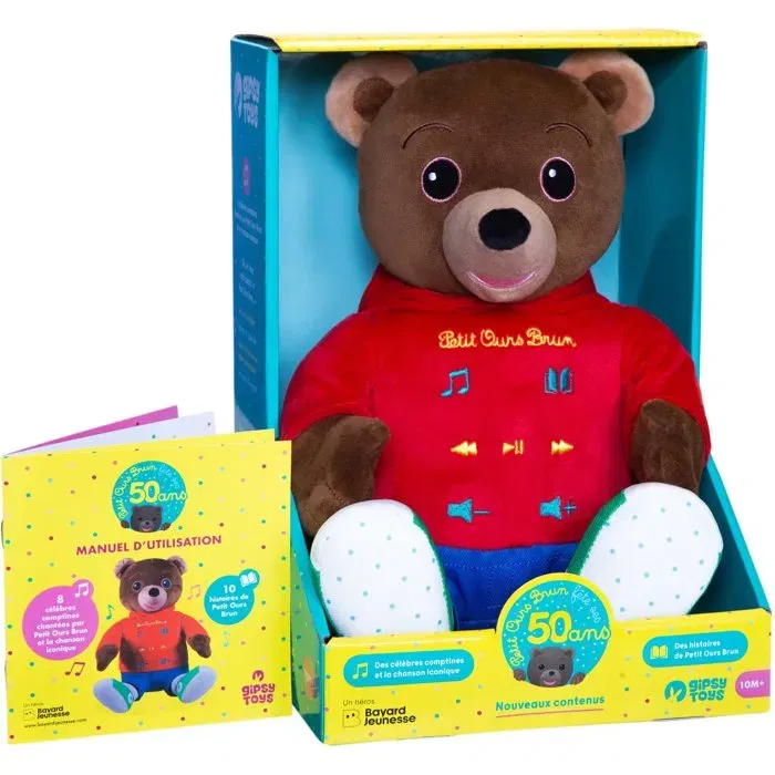 Gipsy Toys Peluche musicale Petit Ours Brun conteur d'histoires 28 cm - Édition 50 ans