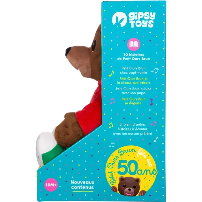 Gipsy Toys Peluche musicale Petit Ours Brun conteur d'histoires 28 cm - Édition 50 ans