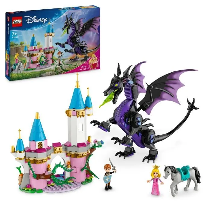 LEGO Disney Princess 43240 : Set de construction Maléfique en dragon avec mini-poupées Aurore et Philippe, figurines de dragon et cheval, 583 pièces LEGO Disney Princess 43240 : Set de construction Maléfique en dragon avec mini-poupées Aurore et Philippe, figurines de dragon et cheval, 583 pièces