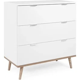 Commode Göteborg 3 tiroirs, blanc et chêne, style scandinave, dimensions L 79.8 x P 40 x H 86.5 cm