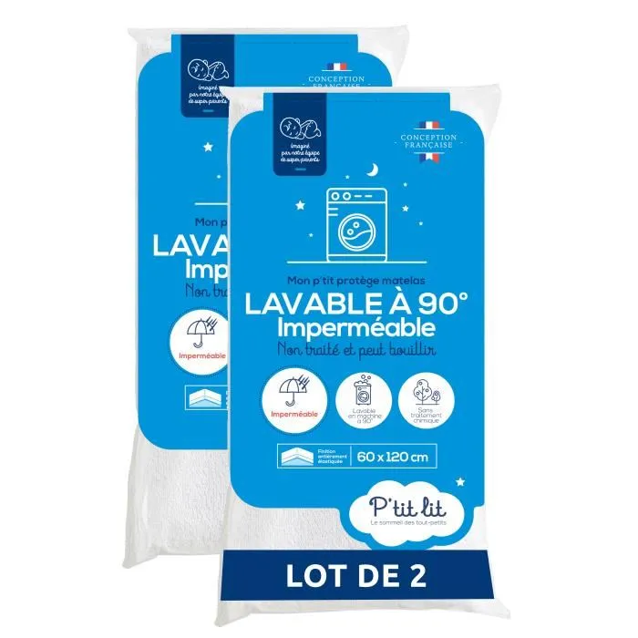 P'Tit Lit - Lot de 2 Protèges-matelas Bébé 60x120 cm - Imperméable et Respirant - Silencieux - Lavable Machine 90°C P'Tit Lit - Lot de 2 Protèges-matelas Bébé 60x120 cm - Imperméable et Respirant - Silencieux - Lavable Machine 90°C