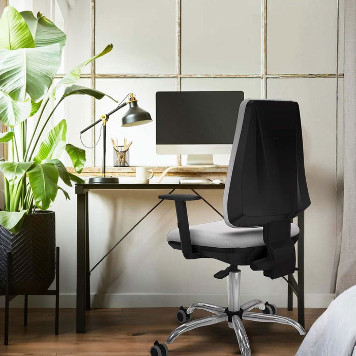 Chaise Elche Asynchrone Tissu Bleu foncé Structure chromée Accoudoir 1D Sans appui-tête Roulettes 65mm pour moquette