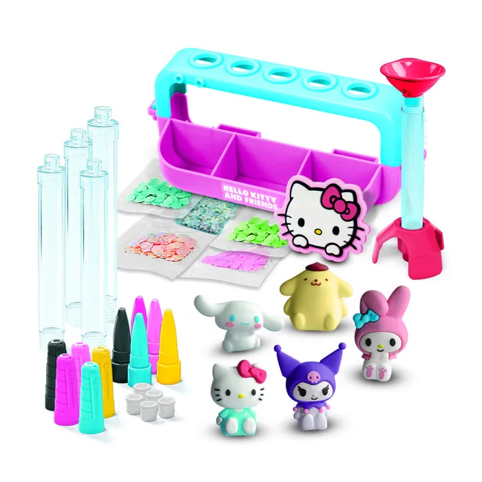 Clementoni - Atelier Créatif Stylos Décoration Hello Kitty et ses amis - Coffret Multilingue pour Enfants dès 6 Ans - Set de Stylos à Paillettes avec Figurines