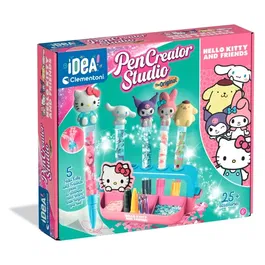 Clementoni - Atelier Créatif Stylos Décoration Hello Kitty et ses amis - Coffret Multilingue pour Enfants dès 6 Ans - Set de Stylos à Paillettes avec Figurines