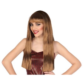 BigBuy Carnival Perruque Longue Marron avec Frange 60 cm