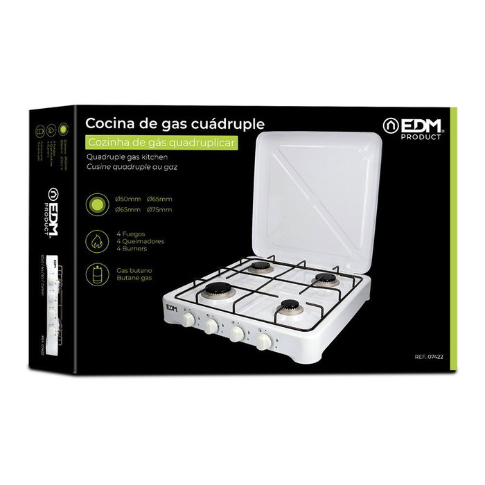 EDM Table de cuisson gaz émaillée 4 feux 57 x 52 x 7,5 cm Blanc EDM Table de cuisson gaz émaillée 4 feux 57 x 52 x 7,5 cm Blanc