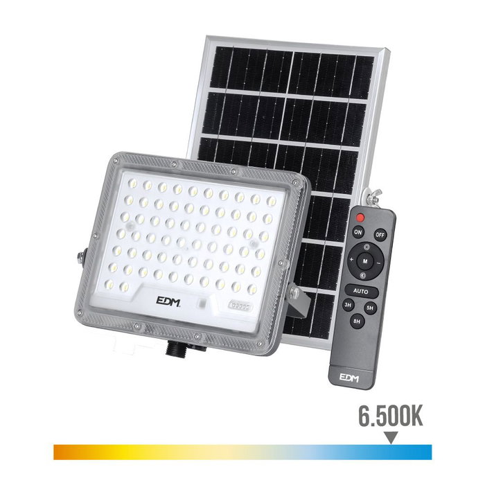 Edm Projecteur LED Solaire 50W 600LM 6500K Lumière Froide avec Télécommande et Capteur Crépusculaire IP65 Edm Projecteur LED Solaire 50W 600LM 6500K Lumière Froide avec Télécommande et Capteur Crépusculaire IP65