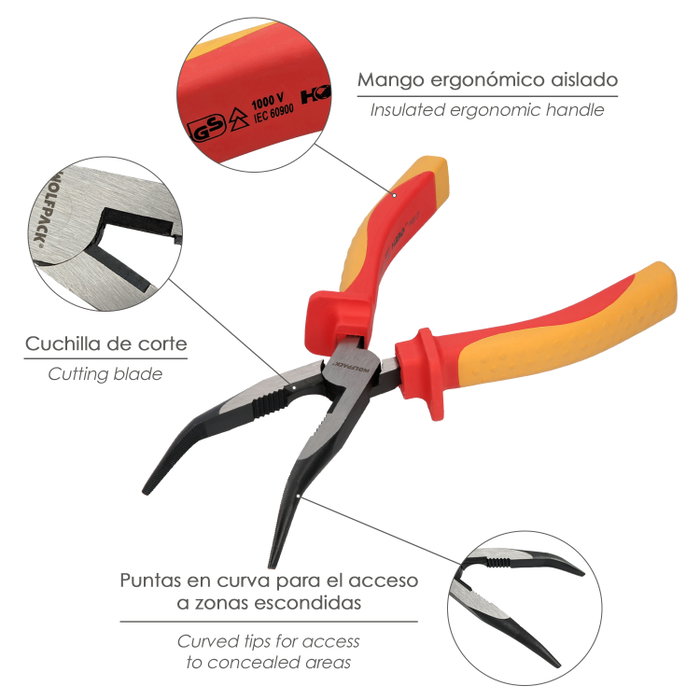 WOLFPACK LINEA PROFESIONAL Pinces isolées à bouts courbes 1000V 200mm