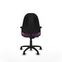 Chaise de bureau Algarra avec mécanisme de contact permanent de base, revêtue de similicuir violet. Équipée d'un piètement en polyamide noir, d'accoudoirs 2D et de roulettes en nylon de 50 mm