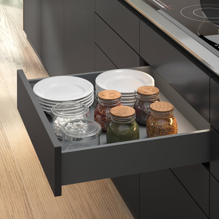 Emuca Tiroir extérieur Vertex Push Synchro avec réglages 3D, hauteur 93mm, 40kg, profondeur 400mm, Acier, Gris antracite