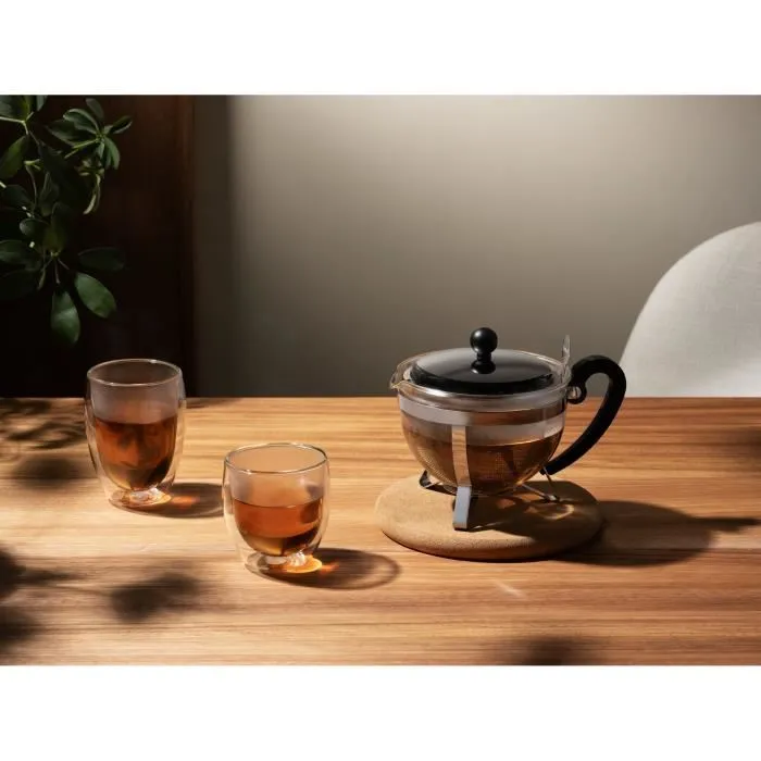 Bodum Théière Chambord en verre borosilicate avec infuseur inox 1 litre - Encadrement acier inoxydable, poignée ergonomique, pour thé et infusions