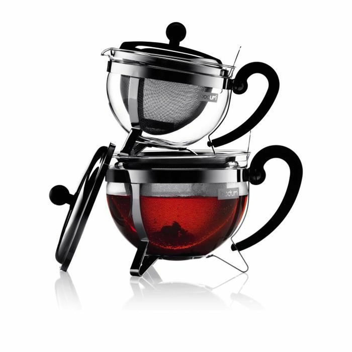 Bodum Théière Chambord 1 L en verre et acier inoxydable gris et transparent