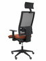 Silla de oficina Horna con mecanismo Sincro tapizada con Tela color Marrón y malla color Negro. Equipada con lumbar 1D, Brazos 1D, Cabecero Fijo y Ruedas de parqué