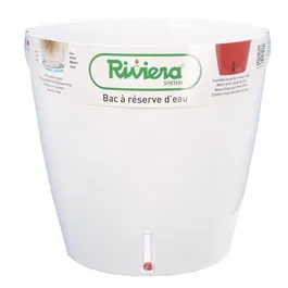 RIVIERA Pot de fleurs rond Eva New - Plastique blanc avec réserve d'eau - Ø 30 x H 27,5 cm - Capacité 14,5 L