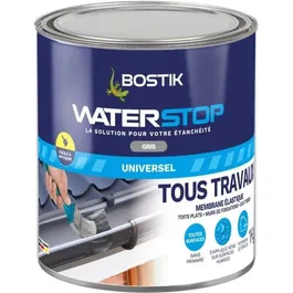 Bostik Waterstop, membrane d'étanchéité multi-travaux haute performance pour réparation de fuites et fissures, pot de 1 kg, gris