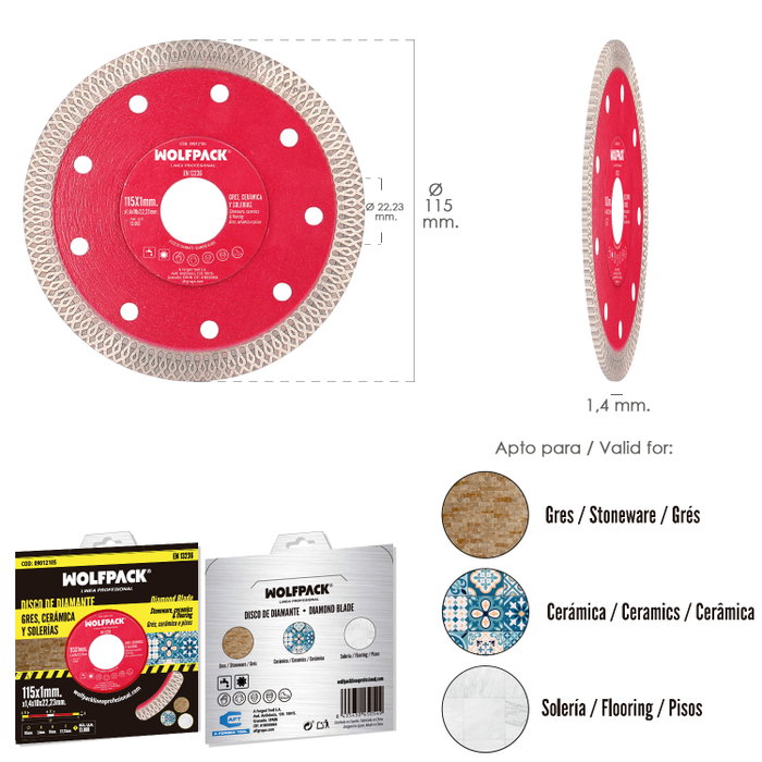 WOLFPACK LINEA PROFESIONAL Disque diamant 115 mm pour grès, céramique et marbre WOLFPACK LINEA PROFESIONAL Disque diamant 115 mm pour grès, céramique et marbre