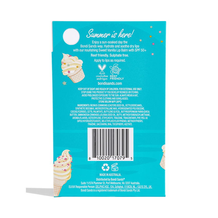 Bondi Sands Baume à lèvres Vanille Tropicale SPF 50+ 10 g Hydratant Nourrissant Protection Large Spectre