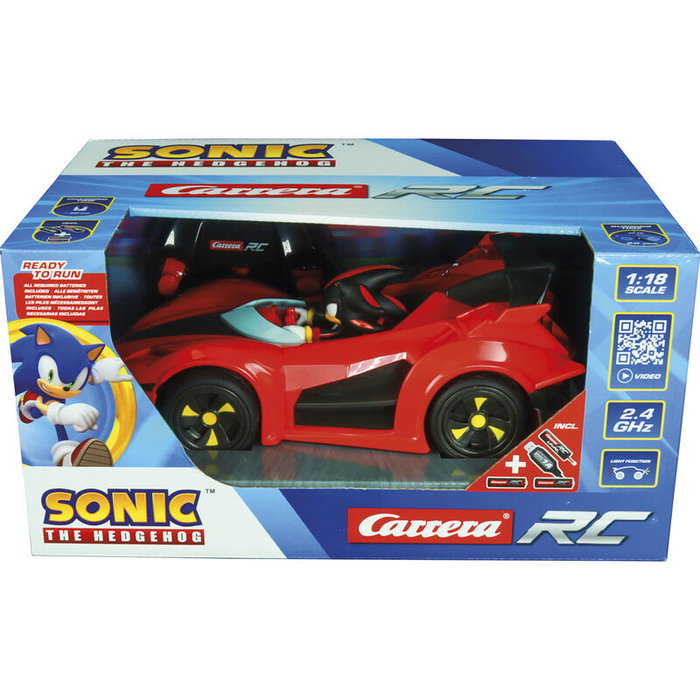 CARRERA Coche Radio Control Team Dark Shadow 1:18 avec LEDs, 9 km/h max, Jouet RC Voiture +6 ans