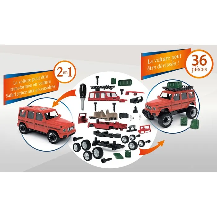 Klein 3807 - Set de Construction 2-en-1 Voiture Mercedes-Benz Classe G AMG 1:24 Transformable en Safari - 36 Pièces avec Tournevis - Jeu de Motricité Fine - Dès 3 ans