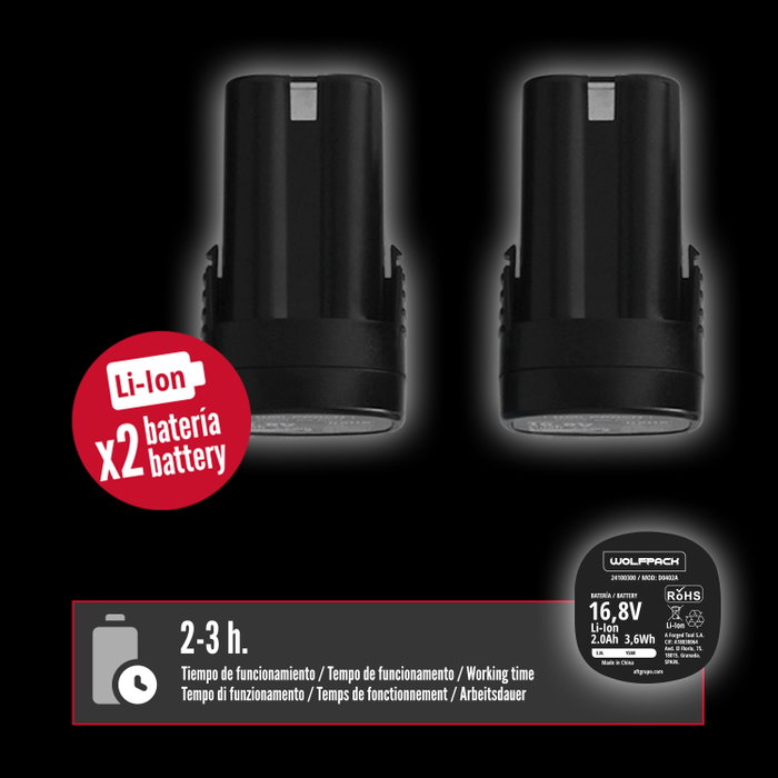 WOLFPACK LINEA PROFESIONAL Ciseaux de taille à batterie 21V/2Ah (2 batteries)