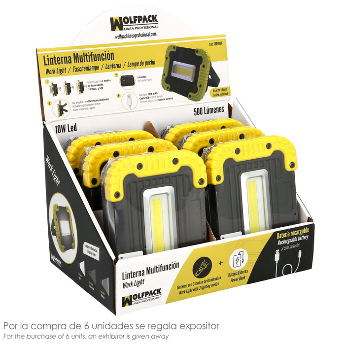 WOLFPACK LINEA PROFESIONAL Lampe de travail LED rechargeable 500 lumens, 2 000 mAh
