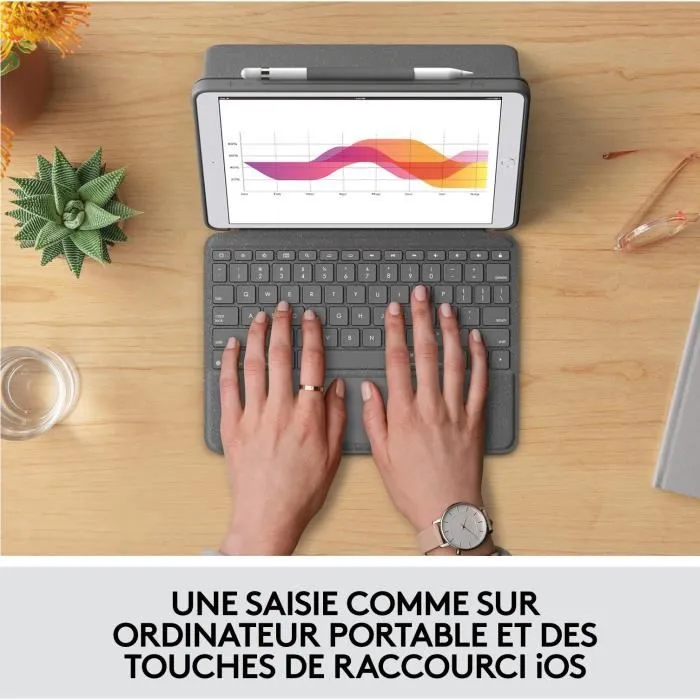 Logitech Combo Touch - Etui clavier AZERTY pour iPad 7e, 8e et 9e générations