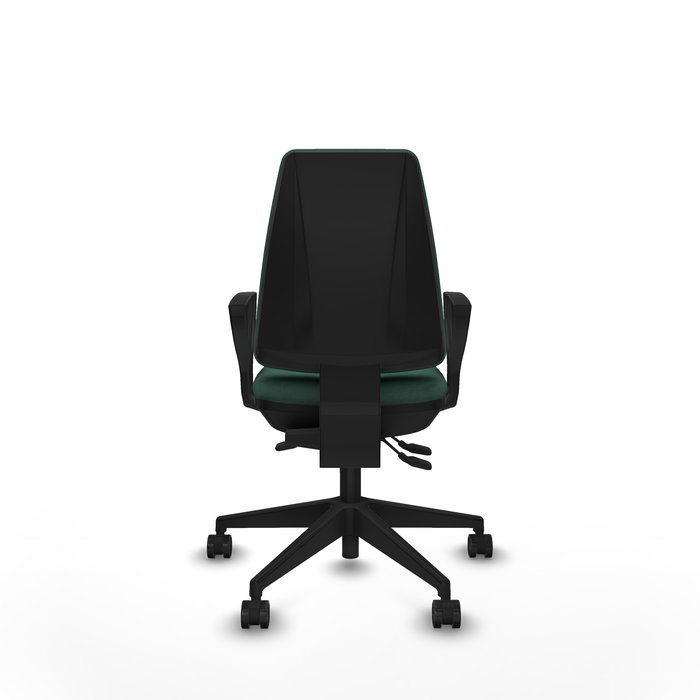 Chaise Elche Asynchrone Tissu Vert foncé Base pyramidale noire Accoudoirs fixes Sans appui-tête Roulettes 65mm nylon Chaise Elche Asynchrone Tissu Vert foncé Base pyramidale noire Accoudoirs fixes Sans appui-tête Roulettes 65mm nylon