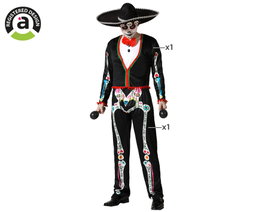 Atosa Déguisement Mariachi Squelette T-shirt et Pantalon pour Homme Adulte Noir M-L