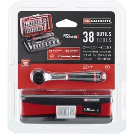 Facom R2NANOPB Coffret de 38 douilles et embouts 1/4" 6 pans métriques pour accès restreints - Diamètres de 5.5 à 14 mm