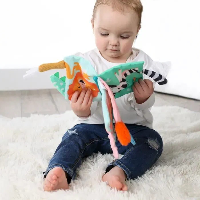 Ses Creative - Livre d'éveil sensoriel en tissu pour bébé avec queues d'animaux, textures variées pour l'apprentissage et le jeu ludique