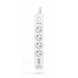 KERG Multiprise parafoudre 4 prises avec 3 ports USB-A, gris