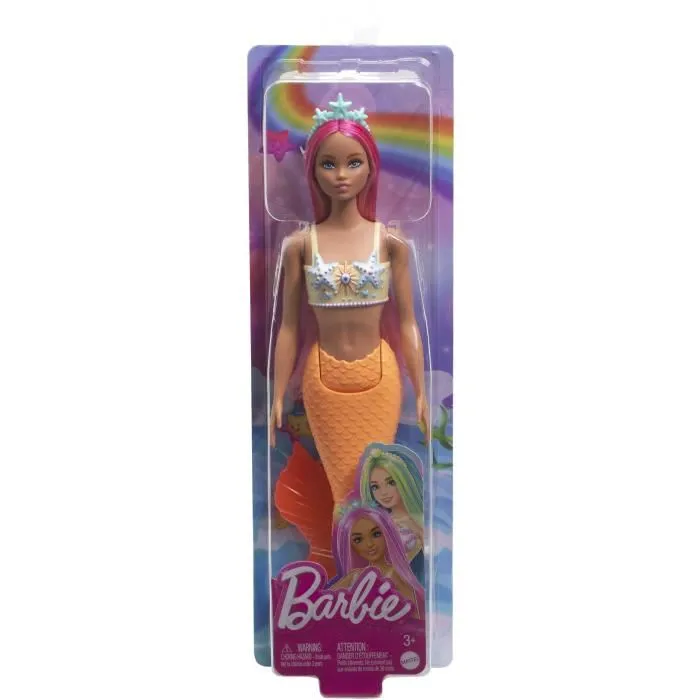 Barbie HRR05 - Poupée Sirène avec cheveux et nageoires colorées et serre-tête, jouet enfant à partir de 3 ans