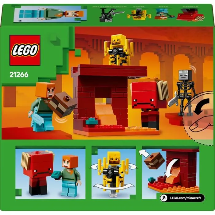 Lego Minecraft 21266 La Bataille de la Lave du Nether, Jeu de Construction - Set avec 4 Personnages