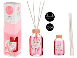 Acorde Mikado 100 ml avec tige fraise et crème, verre et bois, rose, 5,5x21,3x5,5 cm (Set de 12)