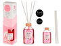 Acorde Mikado 100 ml avec tige fraise et crème, verre et bois, rose, 5,5x21,3x5,5 cm (Set de 12)