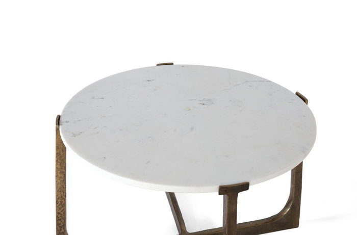 Table basse design avec plateau en marbre blanc et base métallique dorée - 1,5cm d'épaisseur - GINER Y COLOMER