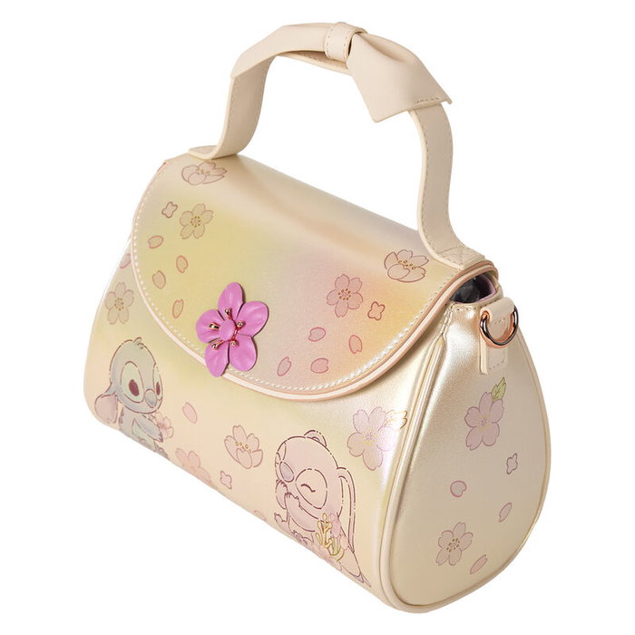 LOUNGEFLY Sac bandoulière Disney Stitch Mignon en simili cuir avec détails 3D de fleurs et lazos, fermoir doré rose et intérieur assorti