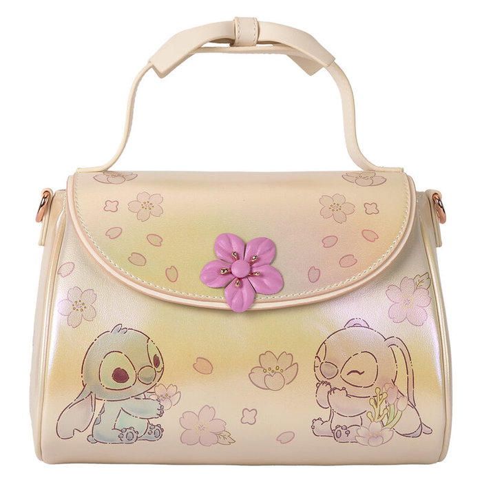 LOUNGEFLY Sac bandoulière Disney Stitch Mignon en simili cuir avec détails 3D de fleurs et lazos, fermoir doré rose et intérieur assorti