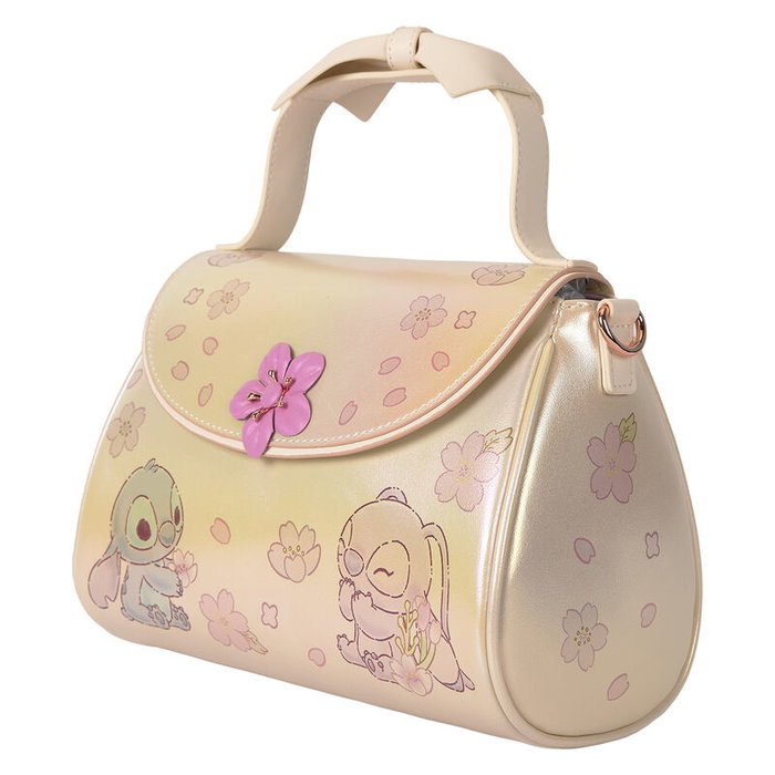 LOUNGEFLY Sac bandoulière Disney Stitch Mignon en simili cuir avec détails 3D de fleurs et lazos, fermoir doré rose et intérieur assorti