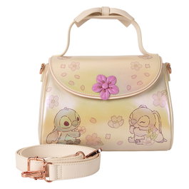 LOUNGEFLY Sac bandoulière Disney Stitch Mignon en simili cuir avec détails 3D de fleurs et lazos, fermoir doré rose et intérieur assorti