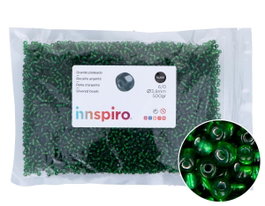 Innspiro Rocaille de verre ronde argentée et verte 3,8 mm 500g