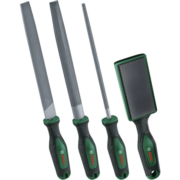 Bosch - Jeu de 3 limes à métaux 200 mm / 8" (plate, demi-ronde, ronde) avec brosse et poignée Softgrip - Conforme ISO 234